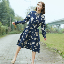 2018 new design autumn long floral printed dress women fashion long sleeve corduroy dress 2024 - buy cheap