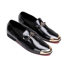 Men Event Shoes Metal Buckle Dress Shoes Black Patent Bright Leather Loafer Slippers Size 37-47 2024 - buy cheap