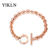 YiKLN, pulseras Vintage de oro rosa para mujer, con incrustaciones de cristal CZ para siempre, cadena de Rolo con ranura YB17068 2024 - compra barato