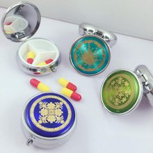 1 Pc Metal Round Flower Print Folding Pill Case Medicine Organizer Box Travel Makeup Storage Container Random Clour 2024 - buy cheap