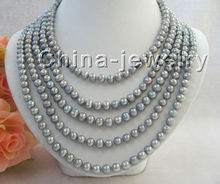 Free shipping hot sale Women Bridal Wedding Jewelry Beautiful 100" 7-8mm gray round freshwater pearl necklace 2024 - buy cheap
