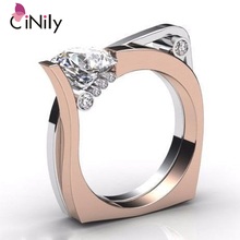 CiNily 2 unids/set piedra blanca Zirconia cúbica plata oro rosa al por mayor joyería de las mujeres anillo de compromiso de boda tamaño 6-10 2024 - compra barato