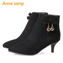 2019 new Autumn winter women ankle boots high thin heels pointed toe ladies snow boots black winter women shoes plus size 33-45 2024 - buy cheap