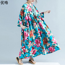 Женское платье-макси размера плюс в стиле бохо 4XL 5XL 6XL 7XL, летнее платье из хлопка и льна с цветочным принтом, 2019 2024 - купить недорого