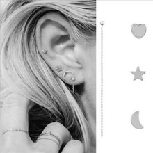 Fashion Jewelry Bohemian Stud Earrings 3 Pieces / Set New Hot Mini Metal Moon / Stars / Heart Shaped Female Stud Earrings Set 2024 - buy cheap