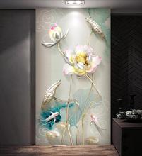 New Chinese style ink and lotus hand-painted relief zen simple background wall porch 2024 - buy cheap