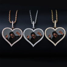 Custom Photo Frame Memory Medallions Heart Pendants Necklace AAA CZ Stone Bling Iced Out Men Hip Hop Rapper Jewelry Rose Gold 2024 - buy cheap