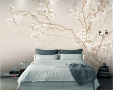 wellyu Custom Wallpaper 3d Large Photo mural Plain Magnolia Chinese Hand painted bird TV background wall painting 3d wallpaper 2024 - buy cheap