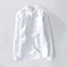 Для мужчин однотонная льняная рубашка в традиционном китайском стиле с воротником «Мандарин», Хлопковое платье рубашки для мальчиков с длинным рукавом льняная блузка рубашка мужской Бизнес рубашка TS-349 2024 - купить недорого