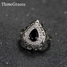 Threegrace cz joias estilo nobal alta qualidade preto zircônia cúbica cristal grande festa anéis para mulheres rg026 2024 - compre barato