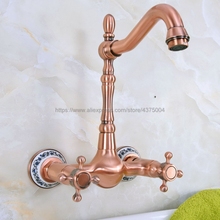 Antique Red Copper Wall Mounted Bathroom Sink Faucet Swivel Spout Bathtub Mixer Dual Handles Nnf943 2024 - buy cheap