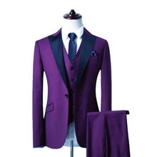 Newest Groomsmen Purple Groom Tuxedos Peak Black Lapel Men Suits Wedding Best Man Blazer ( Jacket+Pants+Vest+Tie ) C489 2024 - buy cheap