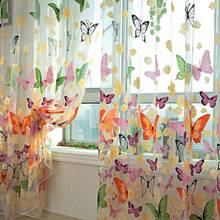 Hot 1MX2M Butterfly Printed Tulle Door Window Balcony Sheer Panel Screen Curtain Colorful 2024 - buy cheap