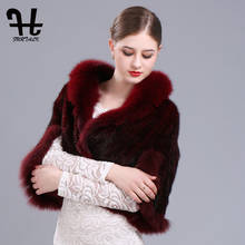 High quality Real Knit Mink Fur Shawl Poncho With Fox Trimming Mink Fur Jacket Fashion Women 2017 Mink Fur Coat 2024 - buy cheap