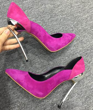 Zapatos de tacón de aguja metálicos para mujer, calzado Sexy de ante ondulado con retales, puntiagudos, multicolor, para fiesta 2024 - compra barato