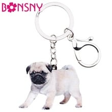 Bonsny Acrylic French Bulldog Pug Dog Key Chains Keychains Rings Cute Animal Jewelry For Women Girls Teens Bag Car Purse Charms 2024 - buy cheap