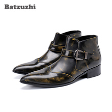 Batzuzhi-Botas vaqueras occidentales para Hombre, Botines de cuero bronce con punta puntiaguda, Militares, zapatos de trabajo, talla 46 2024 - compra barato