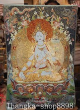 Tibet Buddhism Cloth Silk 7 eyes White Tara Buddha Thangka Thanka Wall hanging 2024 - buy cheap