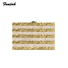 Striped Gold Glitter With Nude Pink Acrylic Clutch Box Bags Purse Wallet Female Shoulder Bags Crossbody Summer Casual Small bags 2024 - buy cheap