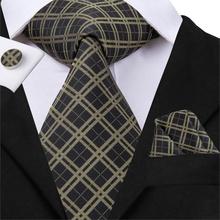 Hi-Tie nuevo estilo de moda corbata para hombre a cuadros patrón 100% de seda Jacquare tejido corbatas bolsillo cuadrado gemelos Set C-3010 2024 - compra barato