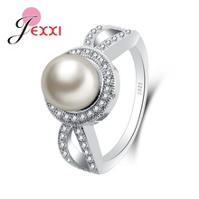 Hot Sale Women Female Party Wedding Jewelry 925 Sterling Silver   Geometric Ring With Big Round Pearl High Quality 2024 - buy cheap