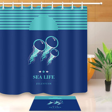 LB Jellyfish-forro de cortina de ducha azul con juego de alfombrilla de baño, cortinas de baño de poliéster impermeables, tela para decoración de bañera 2024 - compra barato