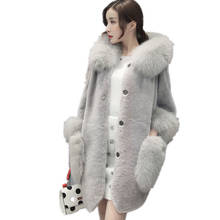 2019 women winter coat high imitation Faux fur coat women faux fur collar hooded fur Jacket medium-long overcoat S-5XL VG526 2024 - buy cheap