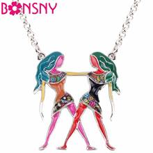 Bonsny Maxi Statement Metal Alloy Lucky Zodiac Gemini Necklace Pendant Fashion Chain Choker 2018 New Enamel Jewelry For Women 2024 - buy cheap