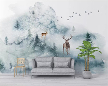 Beibehang Custom photo wallpaper mural Hand painted elk forest Living room sofa background landscape 3d wall paper papel tapiz 2024 - buy cheap