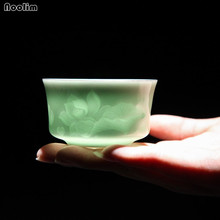 NOOLIM 80ml Ceramic Hand-Carved Lotus Dragon Teacup Jingdezhen Celadon Master Tea Cups Creative Office Kung Fu Drinkware 2024 - buy cheap
