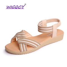 Open toe Canvas sandals flat women 2019 summer shoes women Simple Solid color Elastic band Roman ladies shoes female 41 42 size 2024 - buy cheap