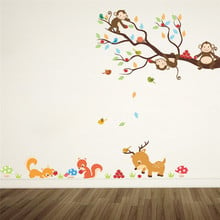 cartoon forest tree animal monkey deer squirrel wall stickers for kids rooms children bedroom wall decal home decor mural 2024 - buy cheap