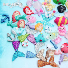 Cabochões de peixes de sereia kawaii, mini cavalo unicórnio miniatura terrários decoração artesanato caixa de telefone kits faça você mesmo 2024 - compre barato