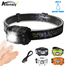 Albinaly 5W LED Body Motion Sensor Headlamp Mini Headlight Rechargeable Outdoor Camping Flashlight Head Torch Lamp With USB 2024 - buy cheap