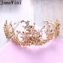 JaneVini 2019 Designer Gold Bridal Tiaras Baroque Bride Princess Crown Metal Headband Leaf Pageant Prom Hair Wedding Accessories 2024 - buy cheap