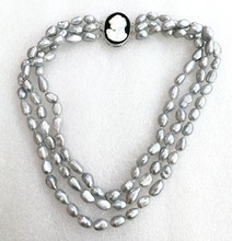 Ожерелье женское 3-рядное, ювелирное изделие с серым жемчугом барокко 10 мм, натуральный культивированный натуральный пресноводный жемчуг с красивой застежкой 2024 - купить недорого