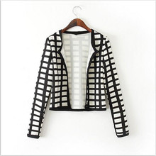 New Popular Women Jacket  White And Black Plaid Patterns Print Coat Women Short Simple style Jacket  Autumn Coat BL003 2024 - buy cheap