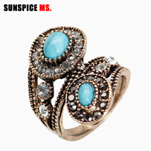SUNSPICE MS Retro Vintage Turkish Rings For Women Antique Gold Color Indian Wedding Jewelry Round Resin Bow Finger Rings Bijoux 2024 - buy cheap