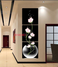 Pintura preta artesanal em tela 3p cor-de-rosa flores arge top moderno decoração "casa e parede" arte sem moldura 2024 - compre barato