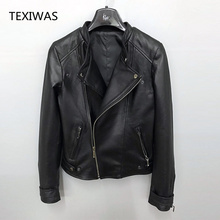 TEXIWAS Spring jacket Fashion Sheepskin jacket women classic Black Short coats Outerwear locomotive genuine leather jacket tops 2024 - buy cheap