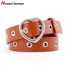 Fashion Luxury PU Leather Studded Grommet Belts for Women Cute Metal Heart Buckle Decorative Waistband Belt Red Black Brown Pink 2024 - buy cheap
