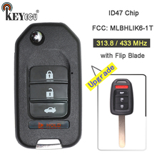 KEYECU   313.8/ 433MHz ID47 Chip FCC: MLBHLIK6-1T Upfraded Flip 3+1 4 Button Remote Key Fob for Honda Fit Civic XRV HRV CRV 2024 - buy cheap