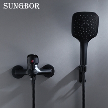 Black Brass Bathroom Shower Faucet Bath Faucet Mixer Tap With Hand Shower Head Set Wall Mounted Black Shower Set Bathroom KD2030 2024 - buy cheap