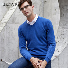 UCAK Brand Sweater Men Classic V-Neck Pull Homme Pure Merino Wool Pullover Men Autumn Winter Thick Warm Cashmere Sweaters U3014 2024 - buy cheap