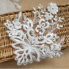 1pc Ivory Net European Wedding Cording Flowers Handmade Flowers Embroidered Lace Applique Fabric 22.5X 19cm LA244 2024 - buy cheap