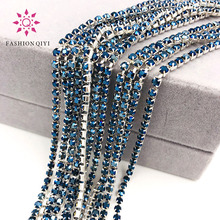 Free shipping 5 yards/bag Super bright encryption Cobalt blue 2mm-4mm silver base rhinestones cup chain,diy clothing accessories 2024 - buy cheap