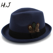 Men Wool Fedora Hats for Dad Dad Roll Up Brim Feather Decorative Church Hat Male Jazz Cap Panama Hat 2024 - buy cheap