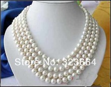 4ROW 10mm blanco redondo de agua dulce collar de perlas cultivadas 2024 - compra barato