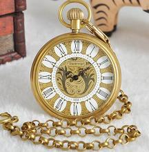 Roman Luminous Steampunk Gold Necklace Vintage Mens Pocket Watch mechanical relogio de bolso automatic gold watches PJX1038 2024 - buy cheap