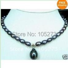 pearl necklace 18'''inchs AA 7-9MM Black color freshwater Cultured pearl + shell necklace woman's jewelry Free shipping NF19 2024 - buy cheap